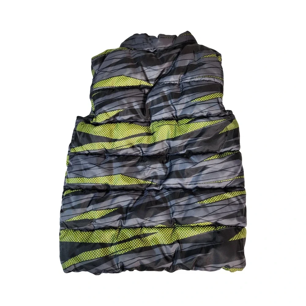Puma Kids Puffer Vest Grey Lime Green Geometric‎ Print Snap Front Size 5